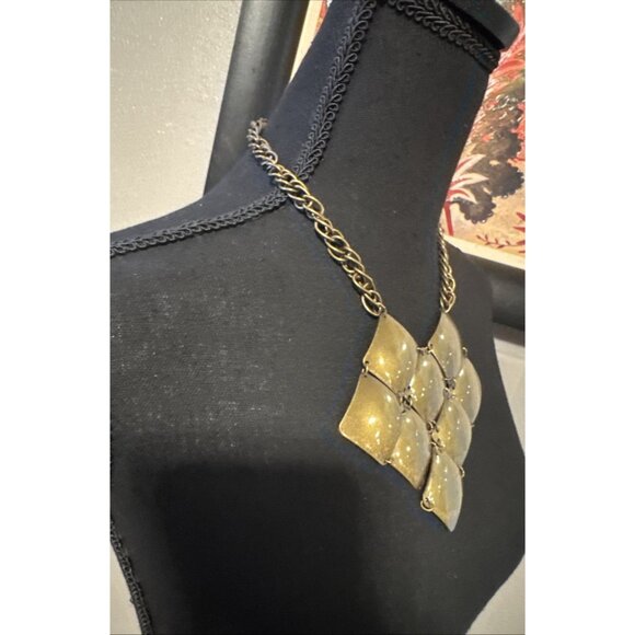 Irene Square Cluster Pendant Brass Gold Tone 11" Long Statement Necklace NEW - Picture 5 of 10